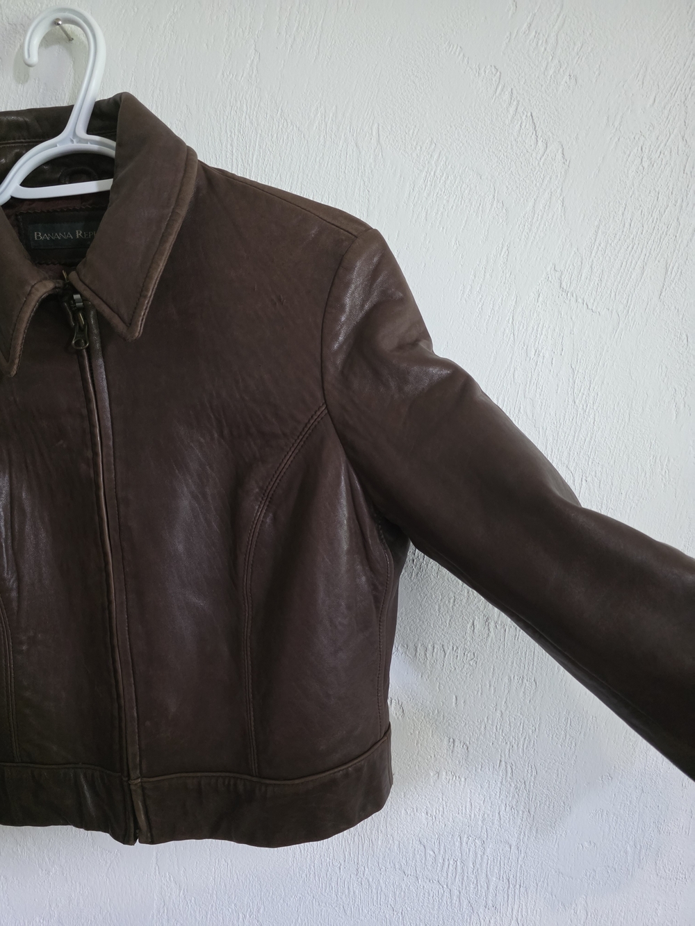 Y2K Banana Republic Genuine Leather Cropped Moto Jacket Brown - Picture 4 of 11